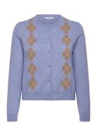 Argyle Pattern Knit Cardigan Tops Knitwear Cardigans Blue Mango