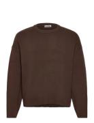 Boxy Knitted Cotton Sweater Tops Knitwear Round Necks Brown Weekday