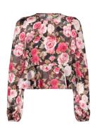 Satin Flounce Top Tops Blouses Long-sleeved Multi/patterned By Ti Mo