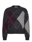 Argyle Knit Sweater Tops Knitwear Jumpers Grey Mango