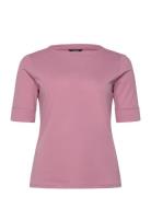 Stretch Cotton Boatneck Top Tops T-shirts & Tops Short-sleeved Pink La...