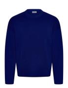 Boxy Knitted Cotton Sweater Tops Knitwear Round Necks Blue Weekday