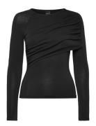 Ruched Drapy Top Tops T-shirts & Tops Long-sleeved Black Gina Tricot